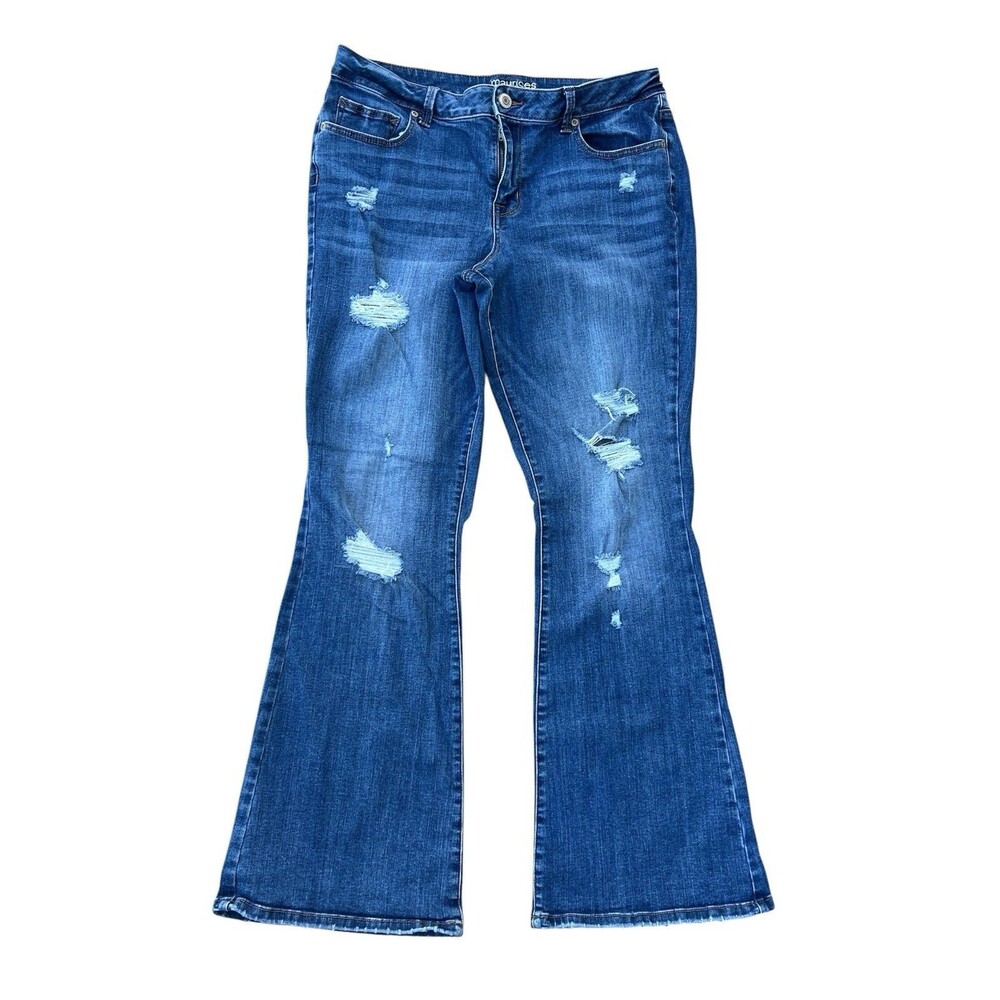 Maurices High Rise Flare Jeans Womens 14 Regular Distressed Stretch Denim